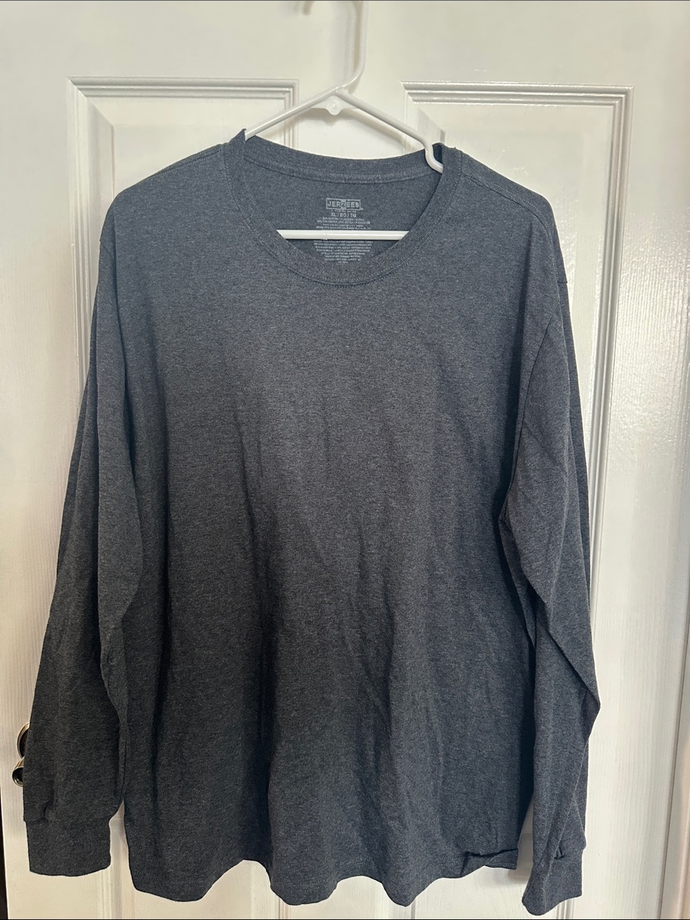 2 Jerzees Men's Long Sleeve Crewneck Tee - Dark Heather Gray and black